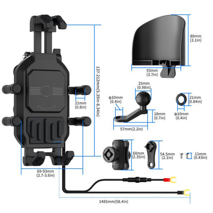 Motorcycle Wireless Charging Phone Holder With A+C Port Fast Charging Anti-theft Features, Mirror Base
