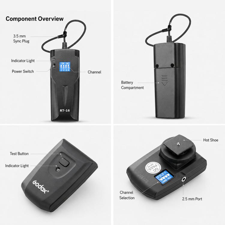 Godox RT16 Flash Trigger Studio Light Photography Light DSLR Camera Remote Control Wireless Sync Trigger, Transmitter, Receiver, Transmitter+Receiver, Transmitter+2 Receiver, Transmitter+3 Receiver