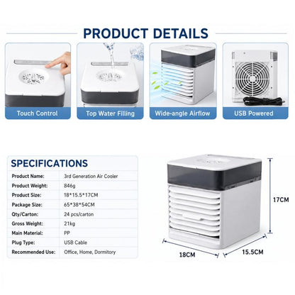 Mini USB Air Cooler Desktop Portable Cooling Fan, 18x15.5x17cm