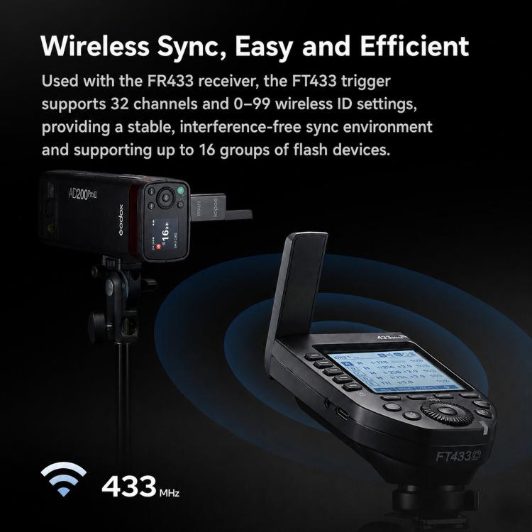 2-Piece Set High-Speed Trigger System DSLR Hot Shoe Flash Transmitter+Receiver, Godox FT433 C For Canon Version, Godox FT433 N Nikon Version, Godox FT433 S Sony Version