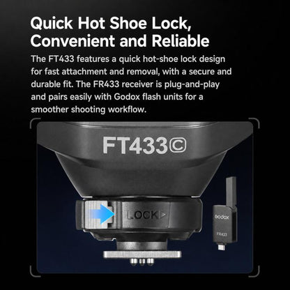 2-Piece Set High-Speed Trigger System DSLR Hot Shoe Flash Transmitter+Receiver, Godox FT433 C For Canon Version, Godox FT433 N Nikon Version, Godox FT433 S Sony Version