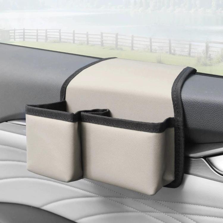 Multifunctional Car Cup Holder Foldable Window Door Side Storage Box, Oxford Fabric Black, Leather Black, Leather Grey, Leather Beige, Leather Red