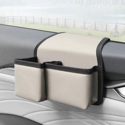 Multifunctional Car Cup Holder Foldable Window Door Side Storage Box, Oxford Fabric Black, Leather Black, Leather Grey, Leather Beige, Leather Red