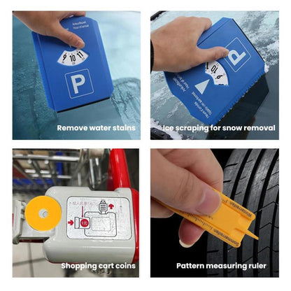 BY-1865 European Car Temporary Parking Sign Snow Shovel Multifunctional Parking Timer, 1 Coin + Tread Scale, 3 Coins