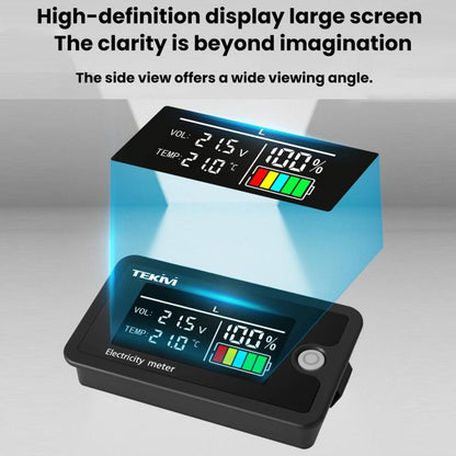 TEKM 8-100V Universal LCD Two-Wire Battery Voltage Meter with Digital Display, Standard, Waterproof, Waterproof + Stand, Waterproof + Stand + Base