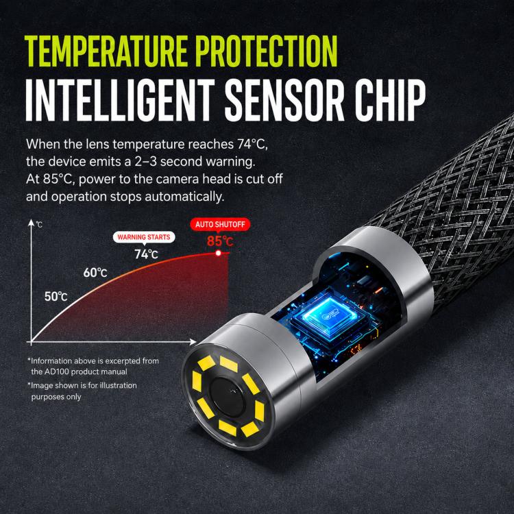 ANYKIT AD100 360-Degree Rotatable Industrial Endoscope IP67 Waterproof HD Auto Repair Borescope, AD100