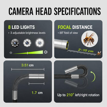 ANYKIT AD100 360-Degree Rotatable Industrial Endoscope IP67 Waterproof HD Auto Repair Borescope, AD100