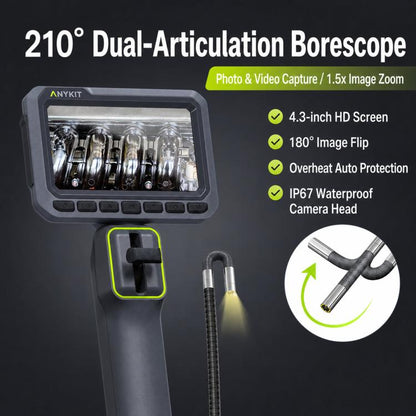 ANYKIT AD430 360-Degree Rotating Industrial Endoscope HD 4.3 inch Screen Pipe & Auto Inspection Borescope, AD430