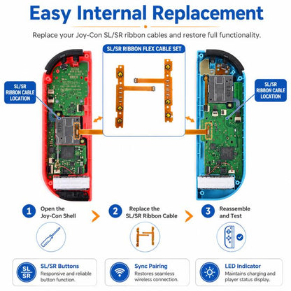 For Nintendo Switch Joy-Con SL SR Button Ribbon Flex Cable Replacement, Left Side Kit, Right Side Kit, Complete Pair Kit