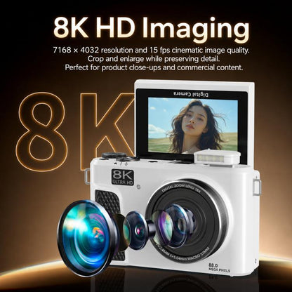 8K Digital Camera With 3.0 Inch IPS Screen 18X Zoom Auto Focus WiFi Micro Camera, White No Memory Card, Black No Memory Card, Pink No Memory Card, White 32GB Memory Card+USB Card Reader, Black 32GB Memory Card+USB Card Reader