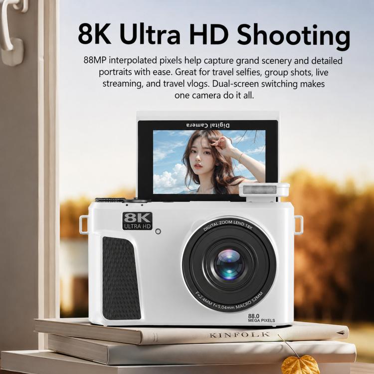 8K Digital Camera With 3.0 Inch IPS Screen 18X Zoom Auto Focus WiFi Micro Camera, White No Memory Card, Black No Memory Card, Pink No Memory Card, White 32GB Memory Card+USB Card Reader, Black 32GB Memory Card+USB Card Reader