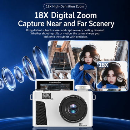 8K Digital Camera With 3.0 Inch IPS Screen 18X Zoom Auto Focus WiFi Micro Camera, White No Memory Card, Black No Memory Card, Pink No Memory Card, White 32GB Memory Card+USB Card Reader, Black 32GB Memory Card+USB Card Reader