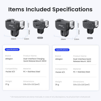 aMagisn Dual-Interface Quick Release Mount for DJI Pocket 4 / 3, Standard Mount, Charging Mount