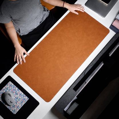 Crazy Horse Leather And Cork Desk Pad Stitched Edge Desk Mat With Matching Strap, 100x50cm, 120x60cm