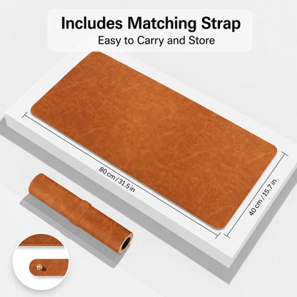 Crazy Horse Leather And Cork Desk Pad Stitched Edge Desk Mat With Matching Strap, 60x30cm, 70x35cm, 80x40cm, 90x45cm
