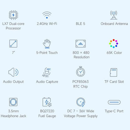 WAVESHARE ESP32-S3 7 Inch AI Voice Touch Display Development Board, 800 × 480 Resolution, 5-Point Touch, IPS Display Panel, Supports 2.4GHz Wi-Fi & BLE 5, 34894