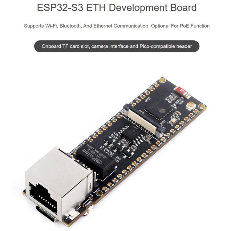 WAVESHARE ESP32-S3 ETH Development Board, 10/100Mbps RJ45 Ethernet Port, Wi-Fi & Bluetooth Support, 240MHz Dual Core Processor, Single Board No Soldered Pin Header, Mainboard+OV5640 Camera No Soldered Pin Header