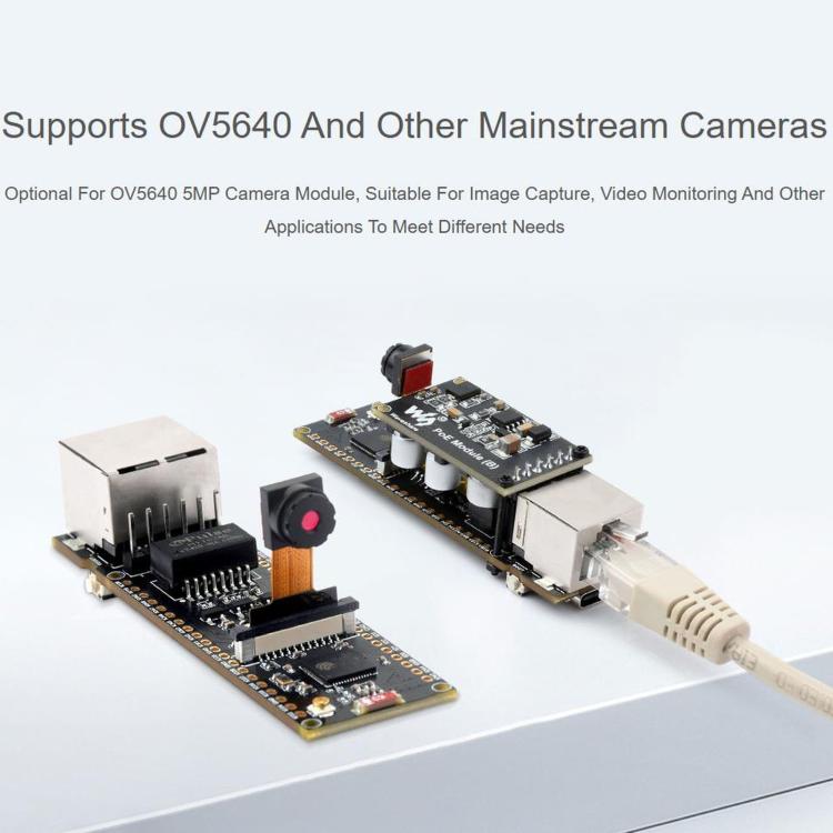 WAVESHARE ESP32-S3 ETH Development Board, 10/100Mbps RJ45 Ethernet Port, Wi-Fi & Bluetooth Support, 240MHz Dual Core Processor, Single Board No Soldered Pin Header, Mainboard+OV5640 Camera No Soldered Pin Header