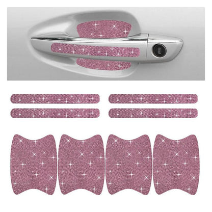 8pcs / Set Rhinestone Car Door Handle & Door Bowl Stickers Anti-Scratch Door Decor Decals