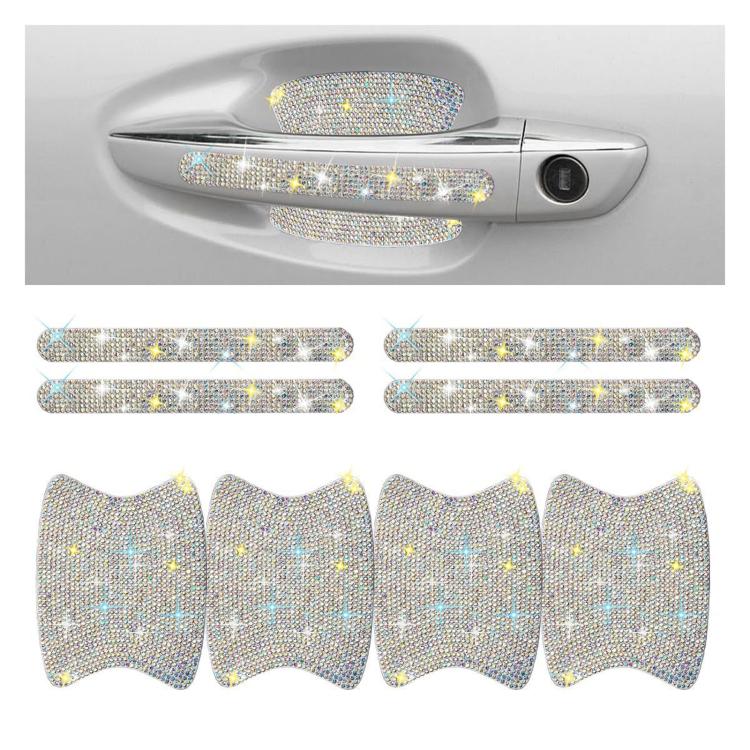 8pcs / Set Rhinestone Car Door Handle & Door Bowl Stickers Anti-Scratch Door Decor Decals