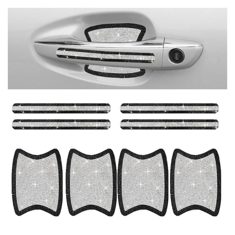 8pcs / Set Rhinestone Car Door Handle & Door Bowl Stickers Anti-Scratch Door Decor Decals