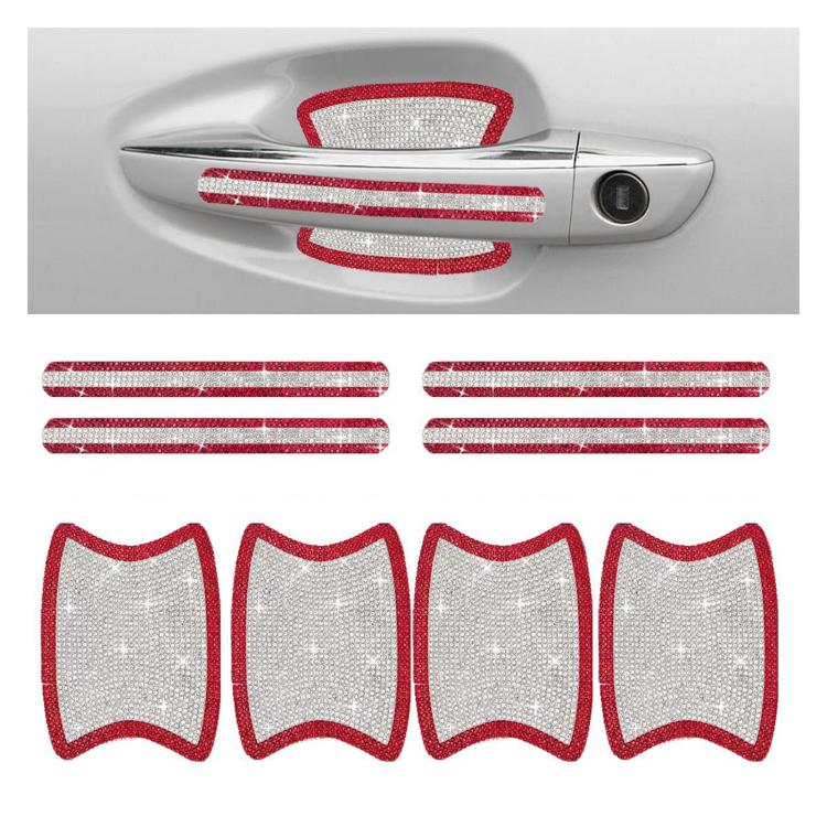 8pcs / Set Rhinestone Car Door Handle & Door Bowl Stickers Anti-Scratch Door Decor Decals