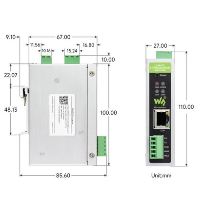 Waveshare CAN FD Protocol Converter CAN FD To ETH/RS232/RS485 Bidirectional Data Communication, CAN FD To ETH/RS232/RS485