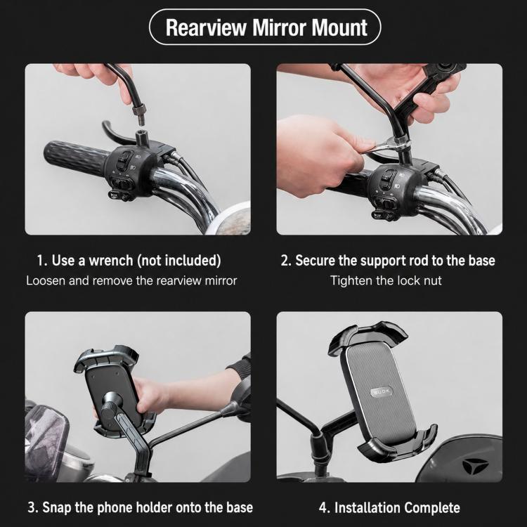 BUDK T02 Thickened Retractable Motorcycle Phone Holder Shockproof Bicycle Navigation Mount For Outdoor Riding, Rearview Mirror Black, Rearview Mirror Black Orange, Handlebar Black, Handlebar Black Orange