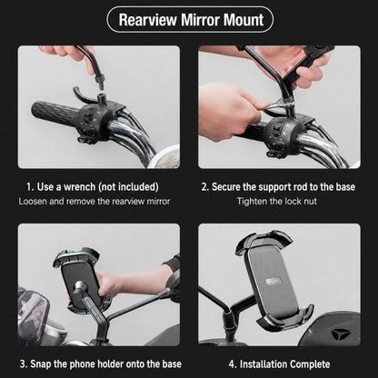 BUDK T02 Thickened Retractable Motorcycle Phone Holder Shockproof Bicycle Navigation Mount For Outdoor Riding, Rearview Mirror Black, Rearview Mirror Black Orange, Handlebar Black, Handlebar Black Orange