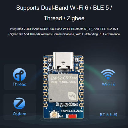 Waveshare ESP32-C5-Zero Mini Development Board With RISC-V 32-Bit Processor, No Pin Header, Pin Header Soldering