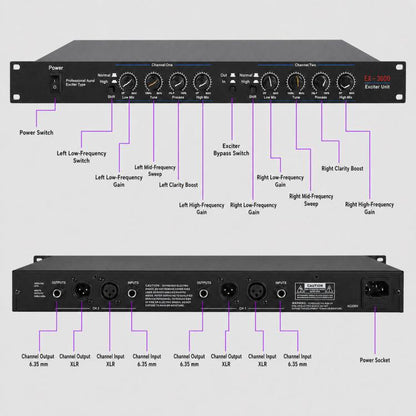 Professional Aural Exciter Dual-Channel 1U Rackmount Audio Processor With DSP Reverb, EU Plug, EX3000