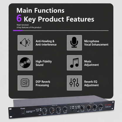 Professional Aural Exciter Dual-Channel 1U Rackmount Audio Processor With DSP Reverb, EU Plug, EX3000