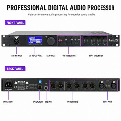 PA2 Digital Audio Processor Speaker Management System 2 Input 6 Output Crossover DSP, EU Plug, US Plug, UK Plug