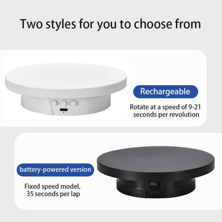 360-Degree Electric Rotating Display Stand/Live Streaming Shooting Base, 10cm Plugged In White, 10cm Plugged In Black, 11cm Rechargeable White, 11cm Rechargeable Black, 15cm Plugged In White, 15cm Plugged In Black, 15cm Rechargeable White