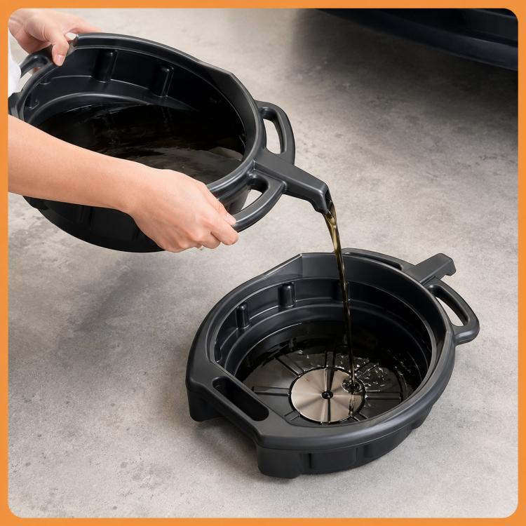 Plastic Oil Drain Pan With Handles and Pour Spout Heavy Duty Fluid Change Tray Basin, 10L, 15L