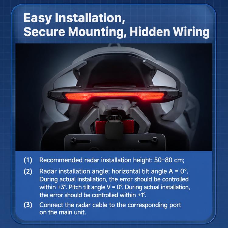 Motorcycle 60GHz Millimeter Wave BSD Blind Spot Monitoring Collision Warning System, 50-Meter
