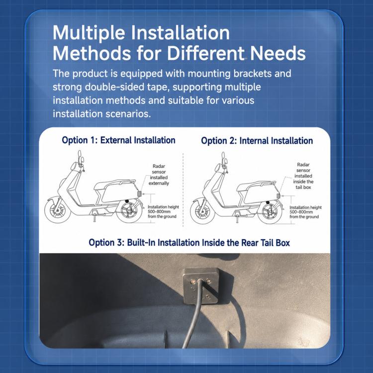 Motorcycle 60GHz Millimeter Wave BSD Blind Spot Monitoring Collision Warning System, 50-Meter