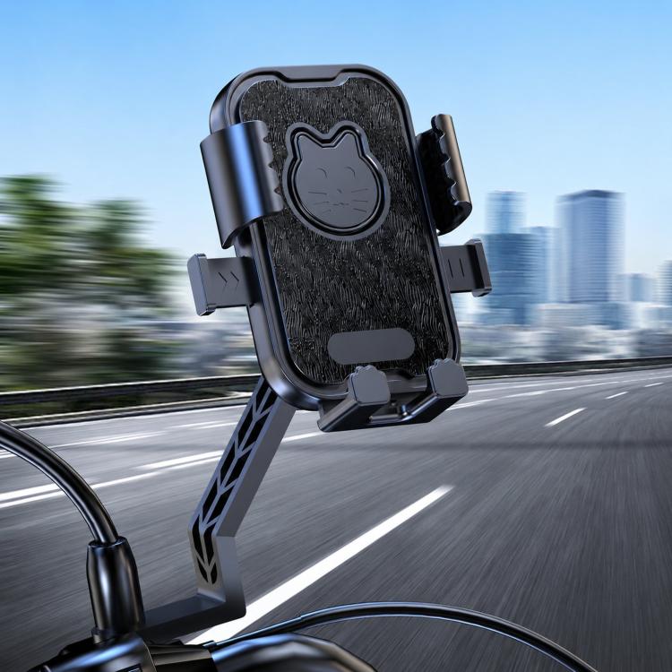 Universal Motorcycle Phone Mount Cute Cat Cell Phone Holder for Bike Scooter, Handlebar Mount Black, Rearview Mirror Mount Black, Handlebar Mount Pink, Rearview Mirror Mount Pink