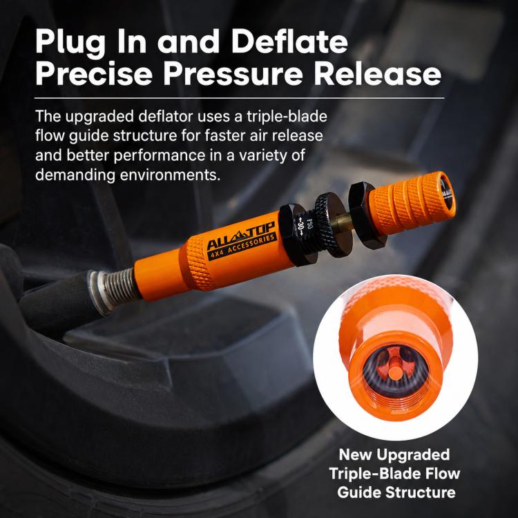 Tire Deflator Kit 10-30 PSI Auto-Stop Brass Tire Relief Valve, Orange