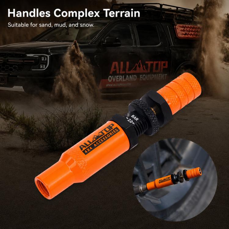 Tire Deflator Kit 10-30 PSI Auto-Stop Brass Tire Relief Valve, Orange