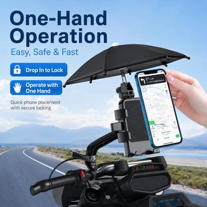 Motorcycle Phone Mount with Sunshade Mini Umbrella Universal Bike Cell Phone Holder, For Handlebar, For Rearview Mirror