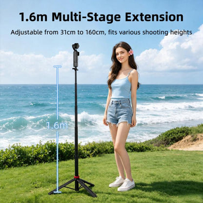 Flymile Ball-head Selfie Extension Rod Tripod For DJI, Insta360, GoPro and Other Action Cameras