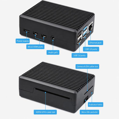 Waveshare 21176 Aluminum Stripe Grooved Case For Raspberry Pi 4, 21176
