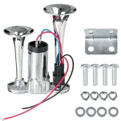 600DB Double-tube Metal Conjoined Electric Pump Car Horn With Relay, ST-1018S 24V