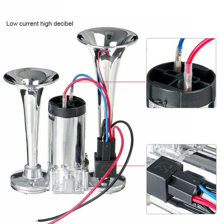 600DB Double-tube Metal Conjoined Electric Pump Car Horn With Relay, ST-1018S 24V