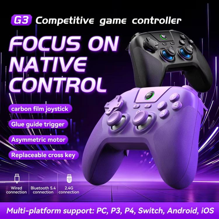 BSP G3 Tri-Mode Game Controller With Carbon Joysticks Macro Keys For PC / Switch / PS4 / iOS & Android, With Stand White, With Stand Black, With Stand Pink, With Stand Purple, With Receiver White, With Receiver Black, With Receiver Pink