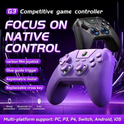 BSP G3 Tri-Mode Game Controller With Carbon Joysticks Macro Keys For PC / Switch / PS4 / iOS & Android, With Stand White, With Stand Black, With Stand Pink, With Stand Purple, With Receiver White, With Receiver Black, With Receiver Pink
