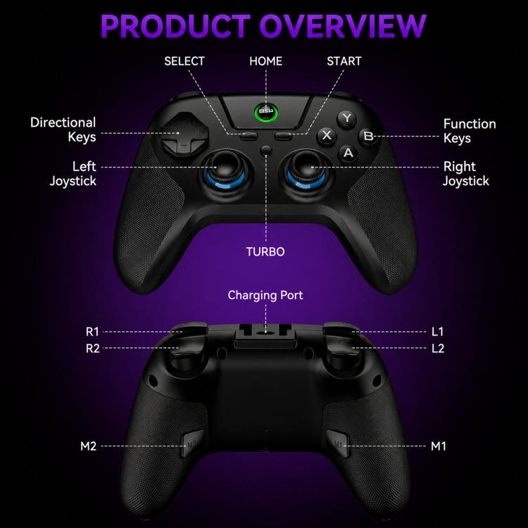 BSP G3 Tri-Mode Game Controller With Carbon Joysticks Macro Keys For PC / Switch / PS4 / iOS & Android, With Stand White, With Stand Black, With Stand Pink, With Stand Purple, With Receiver White, With Receiver Black, With Receiver Pink
