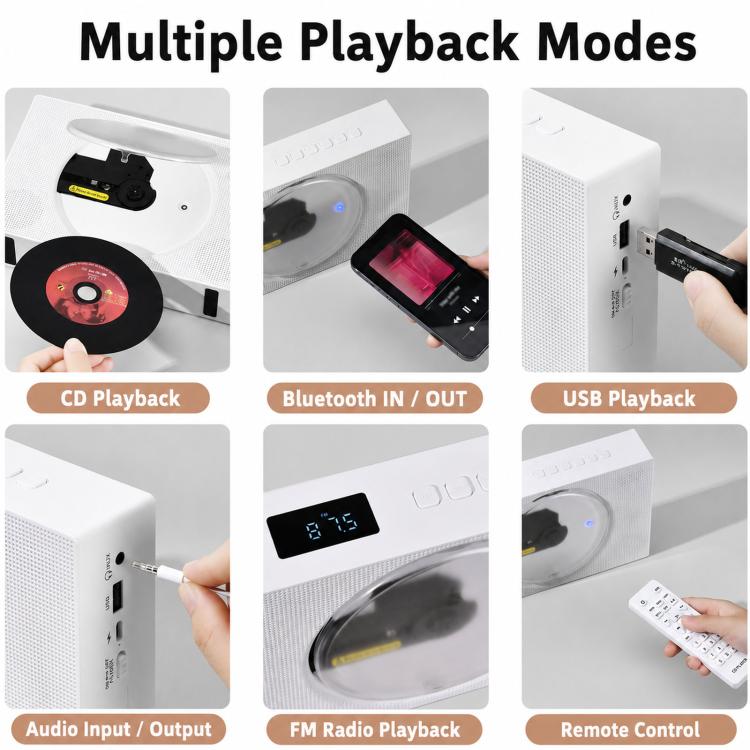 Kecag KC-606 Portable CD Player Home Bluetooth Music Player, White Plug-in, Black Plug-in, White Rechargeable, Black Rechargeable