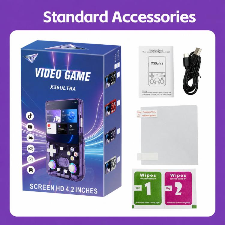 X36 Ultra 4.2-inch IPS Screen Retro Handheld Game Console Android 10.0 Gaming Device with WiFi, RGB Joysticks, 64G Transparent Black, 128G Transparent Black, 64G Transparent White, 128G Transparent White, 64G Transparent Purple, 128G Transparent Purple...